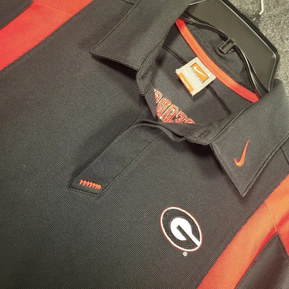 Georgia Bulldogs Nike Team Mens Large Black Red FIT DRY Polo Shirt G Logo